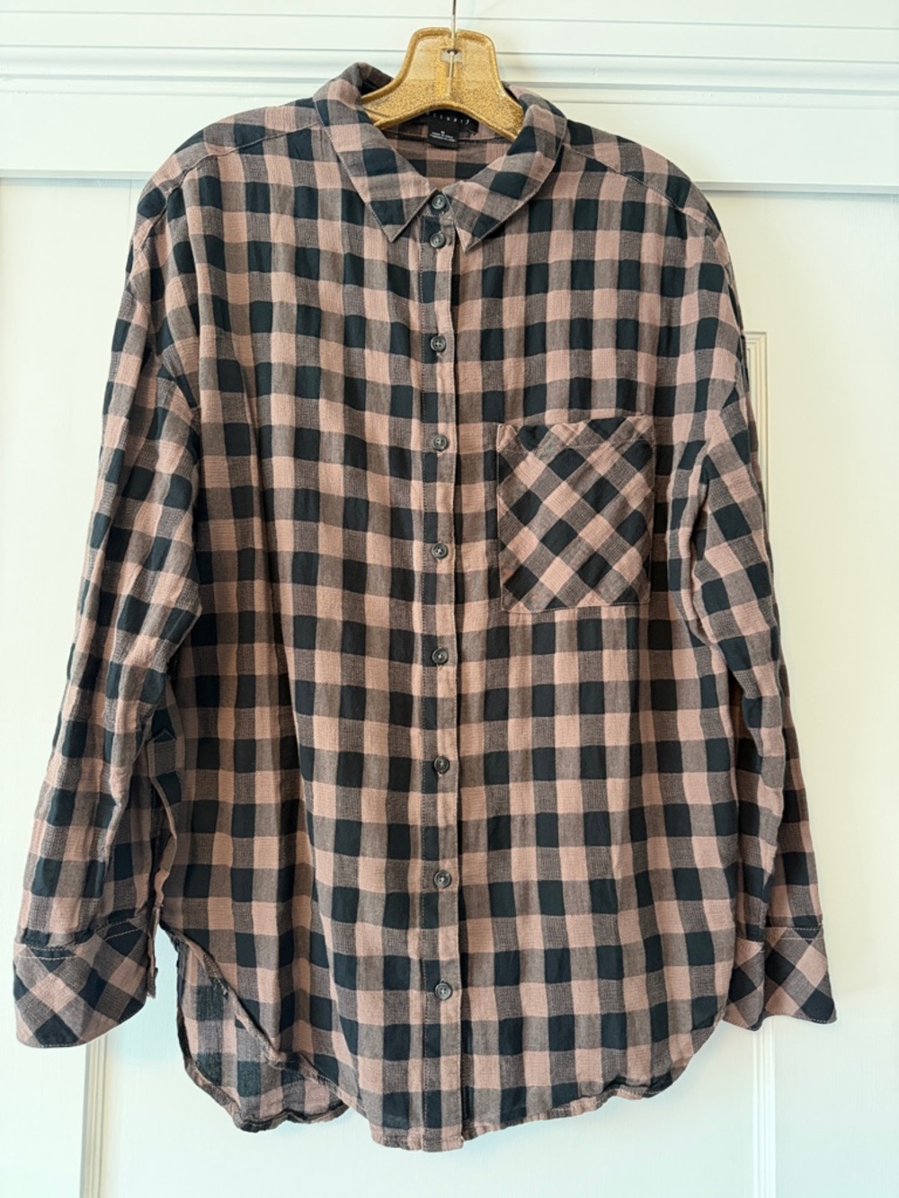 Sanctuary Black and Tan Plaid Button-Up Blouse